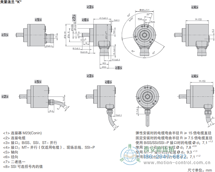 AC58-CANlayer2光電絕對值通用編碼器外形及安裝尺寸(夾緊法蘭K) - 西安德伍拓自動化傳動系統有限公司