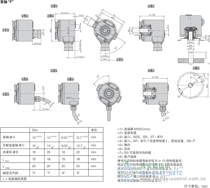 AC58-CANlayer2光電絕對值通用編碼器外形及安裝尺寸(盲軸F) - 西安德伍拓自動化傳動系統有限公司