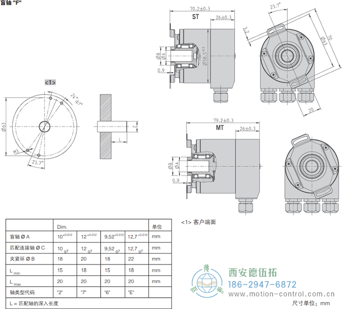 AC58-CC-Link光電絕對值通用編碼器外形及安裝尺寸(盲軸F) - 西安德伍拓自動化傳動系統有限公司