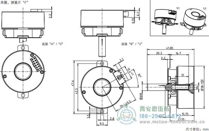 AD34光電絕對值電機反饋編碼器外形及安裝尺寸(單圈，彈簧片F) - 西安德伍拓自動化傳動系統有限公司