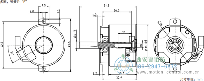 AD34光電絕對值電機反饋編碼器外形及安裝尺寸(多圈，彈簧片F) - 西安德伍拓自動化傳動系統有限公司