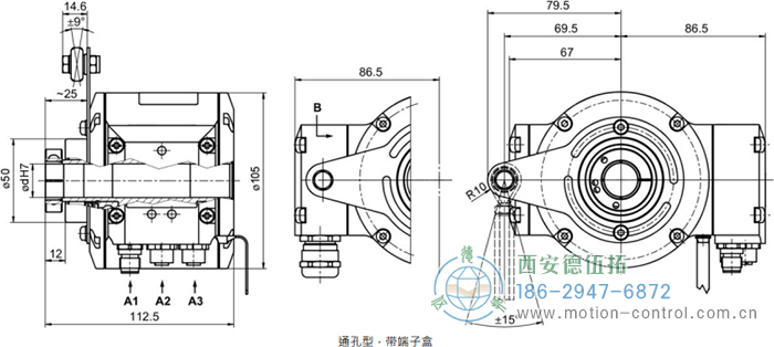 HMG10P-T - EtherCAT絕對值重載編碼器外形及安裝尺寸(通孔型) - 西安德伍拓自動化傳動系統有限公司