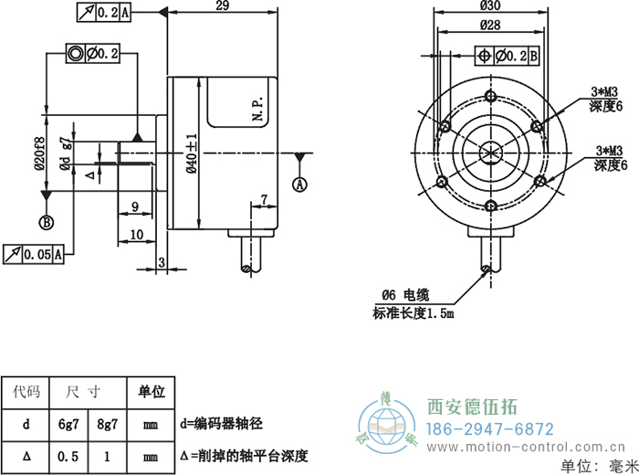 RI41光電增量輕載編碼器外形及安裝尺寸 - 西安德伍拓自動化傳動系統(tǒng)有限公司