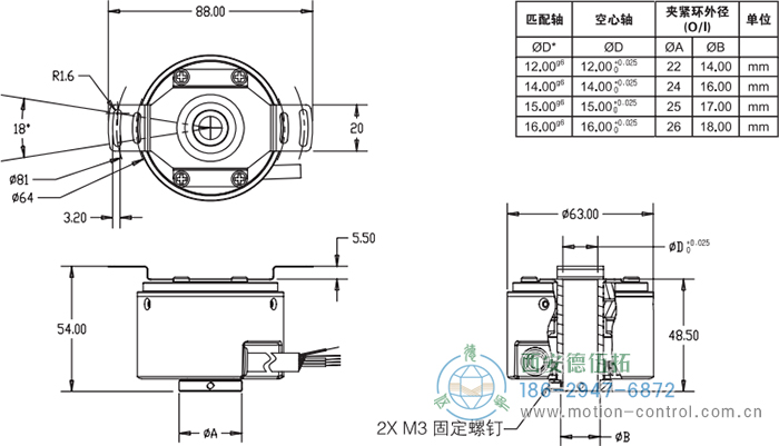 RI64空心軸標準光電增量編碼器外形及安裝尺寸 - 西安德伍拓自動化傳動系統(tǒng)有限公司