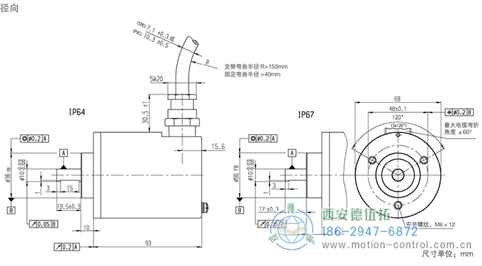 RX70/RX71增量防爆編碼器外形及安裝尺寸|連接：徑向 - 西安德伍拓自動化傳動系統(tǒng)有限公司